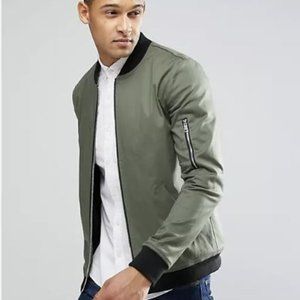 ASOS Muscle Fit Bomber Jacket With MA1 Pocket in Khaki